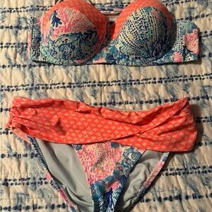 LILLY PULITZER SIZE 12 top/size 10 bottoms.  Coral and Blue Women's Bikini